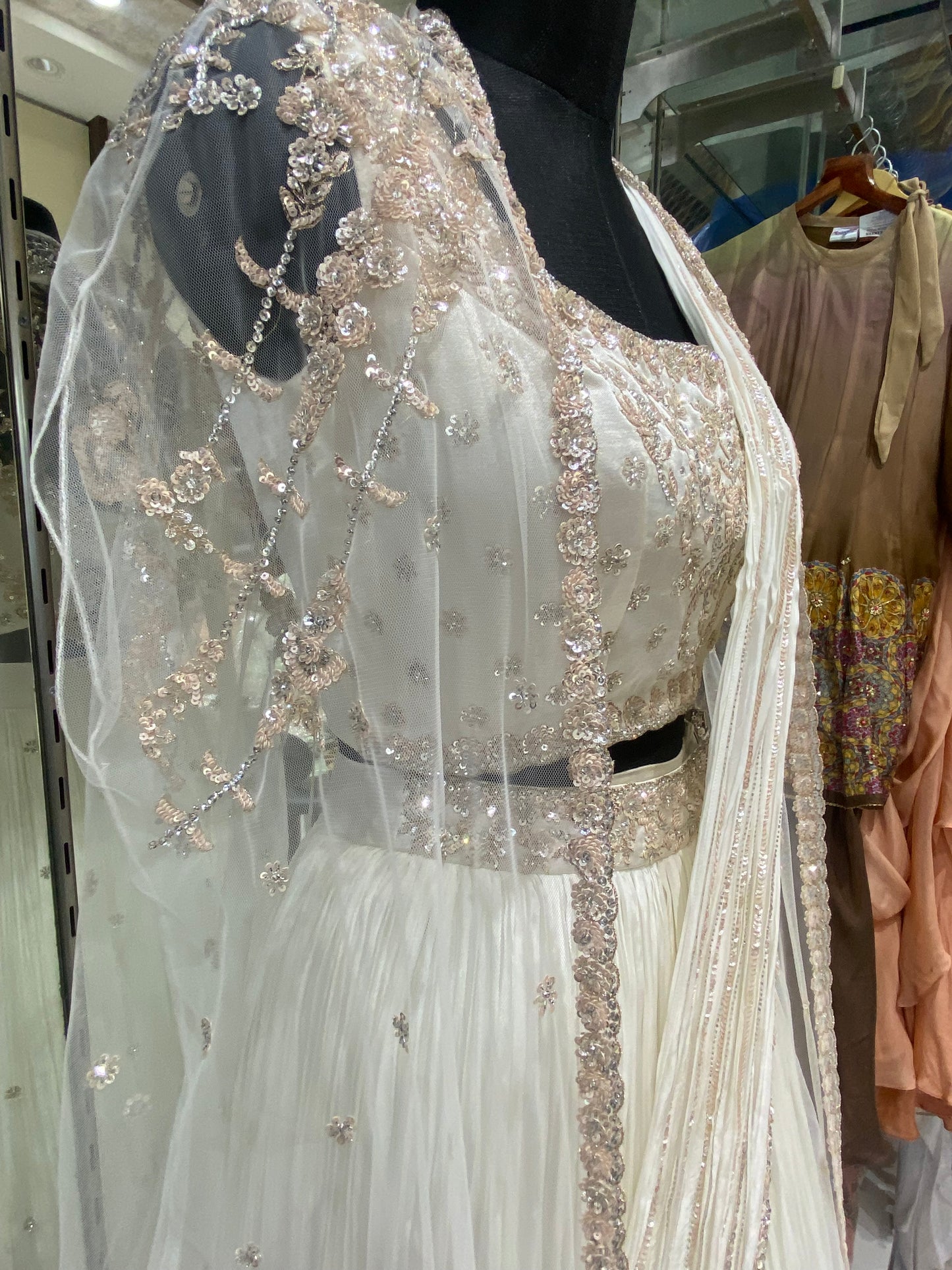 AARSAA White Organza jacket drape lehenga