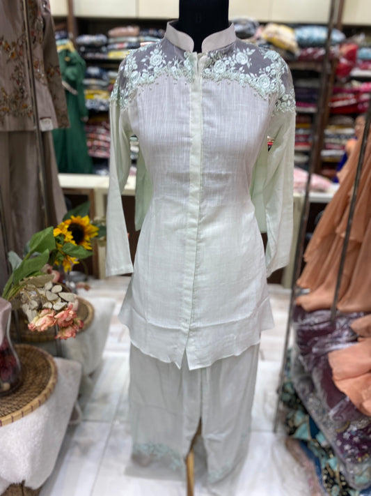 AARSAA Chanderi mint green set with thread and beads work