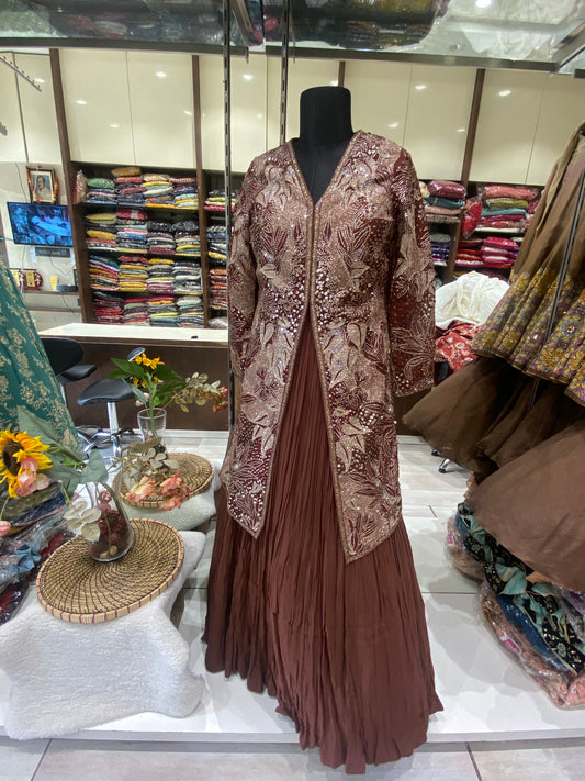 AARSAA Brown heavy long shirt with lehenga