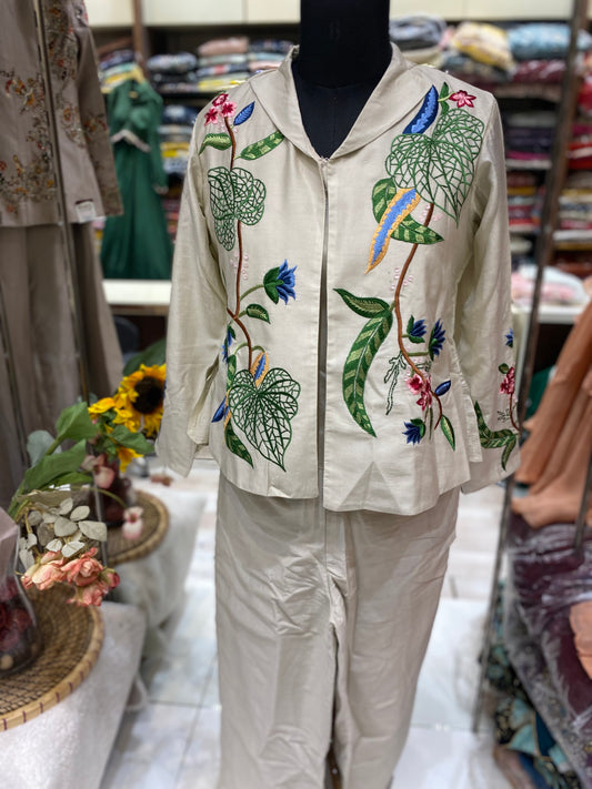 AARSAA Cream Silk multicolour threadwork cord set