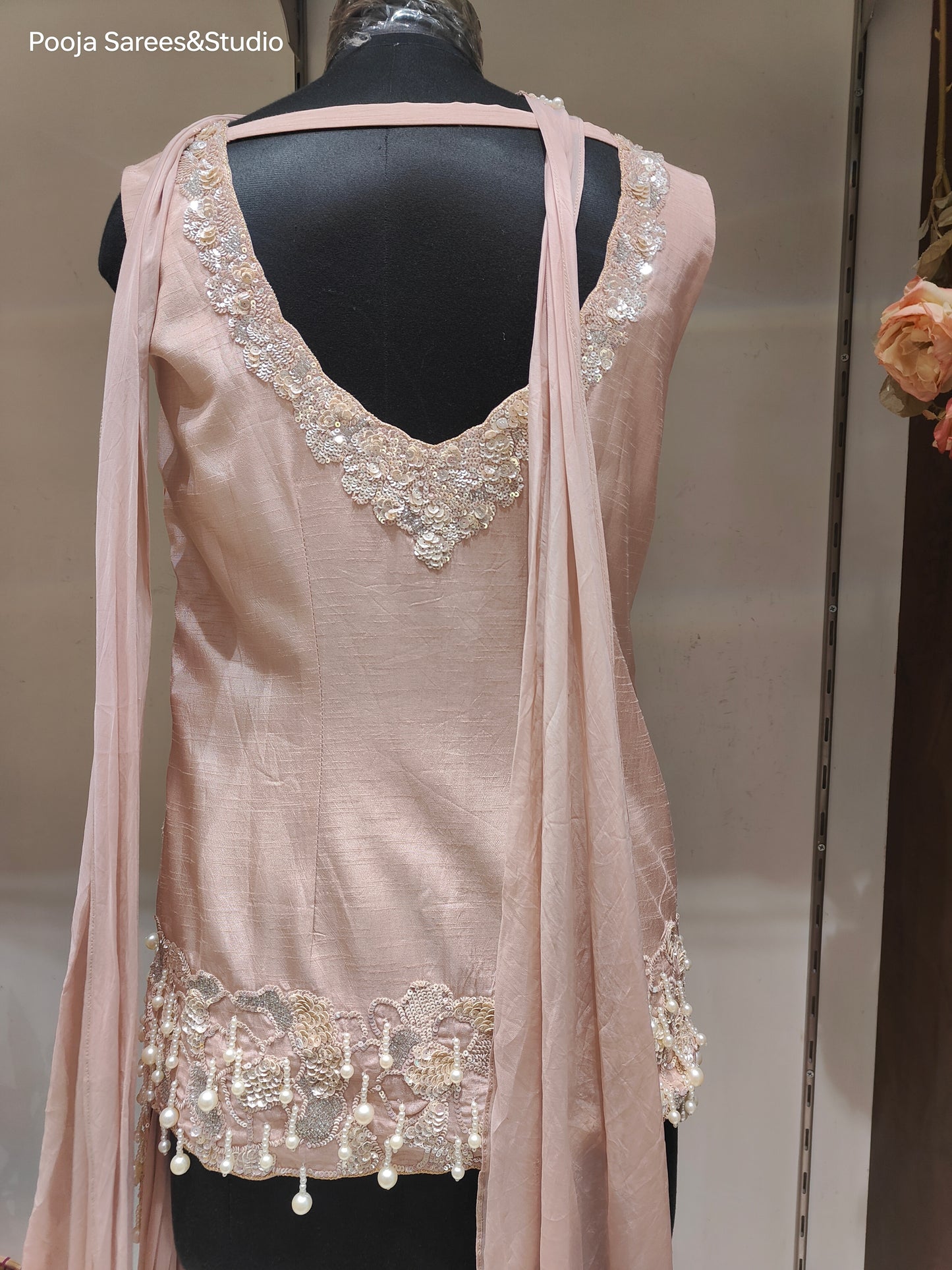 AARSAA Lilac Raw Silk Full sequence work Asymmetric Cut Top with Flared Organza Plazzo and Choker Dupatta