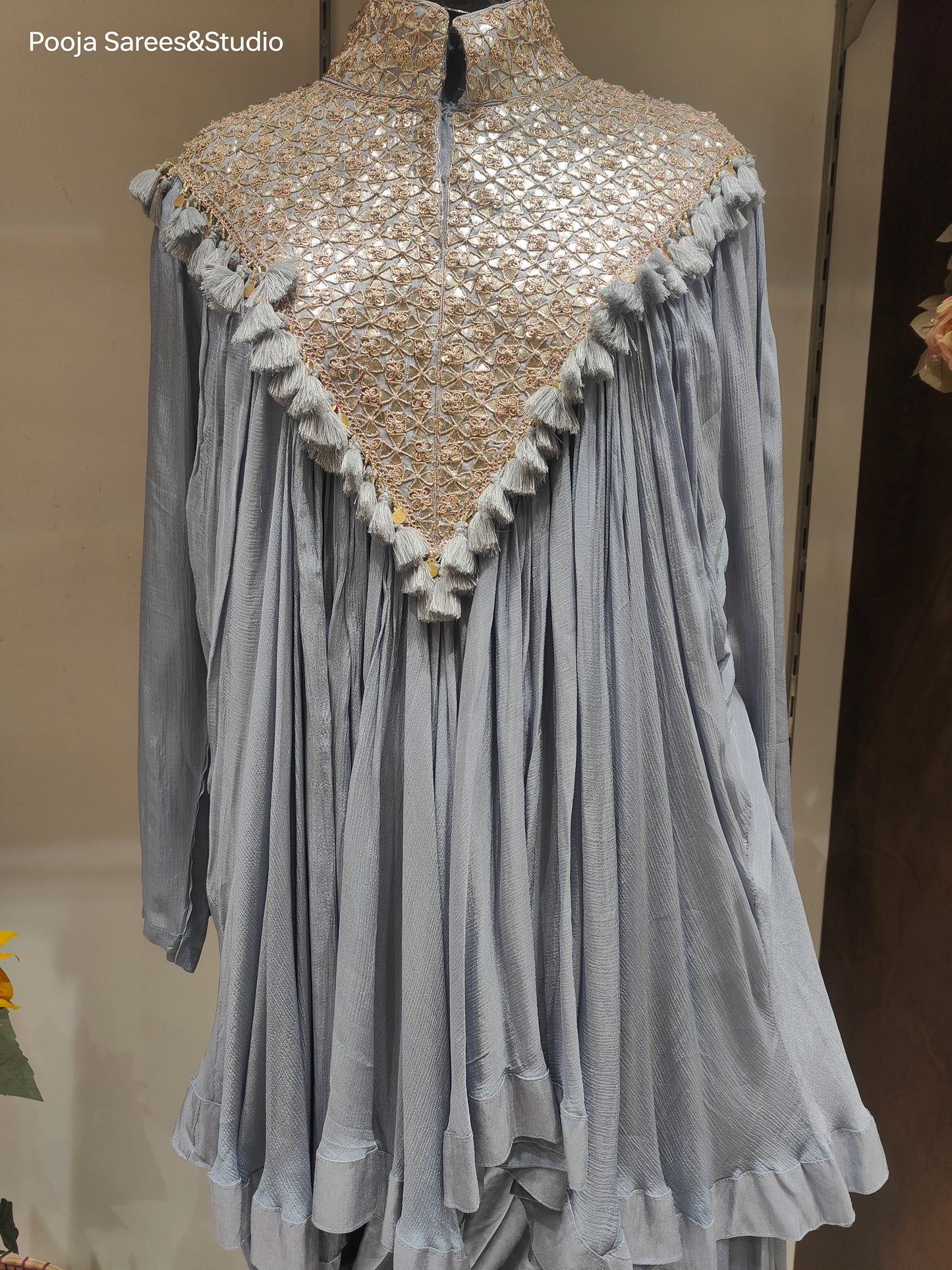 AARSAA Grey Crepe Full Gota work top with Dhoti Style Bottom