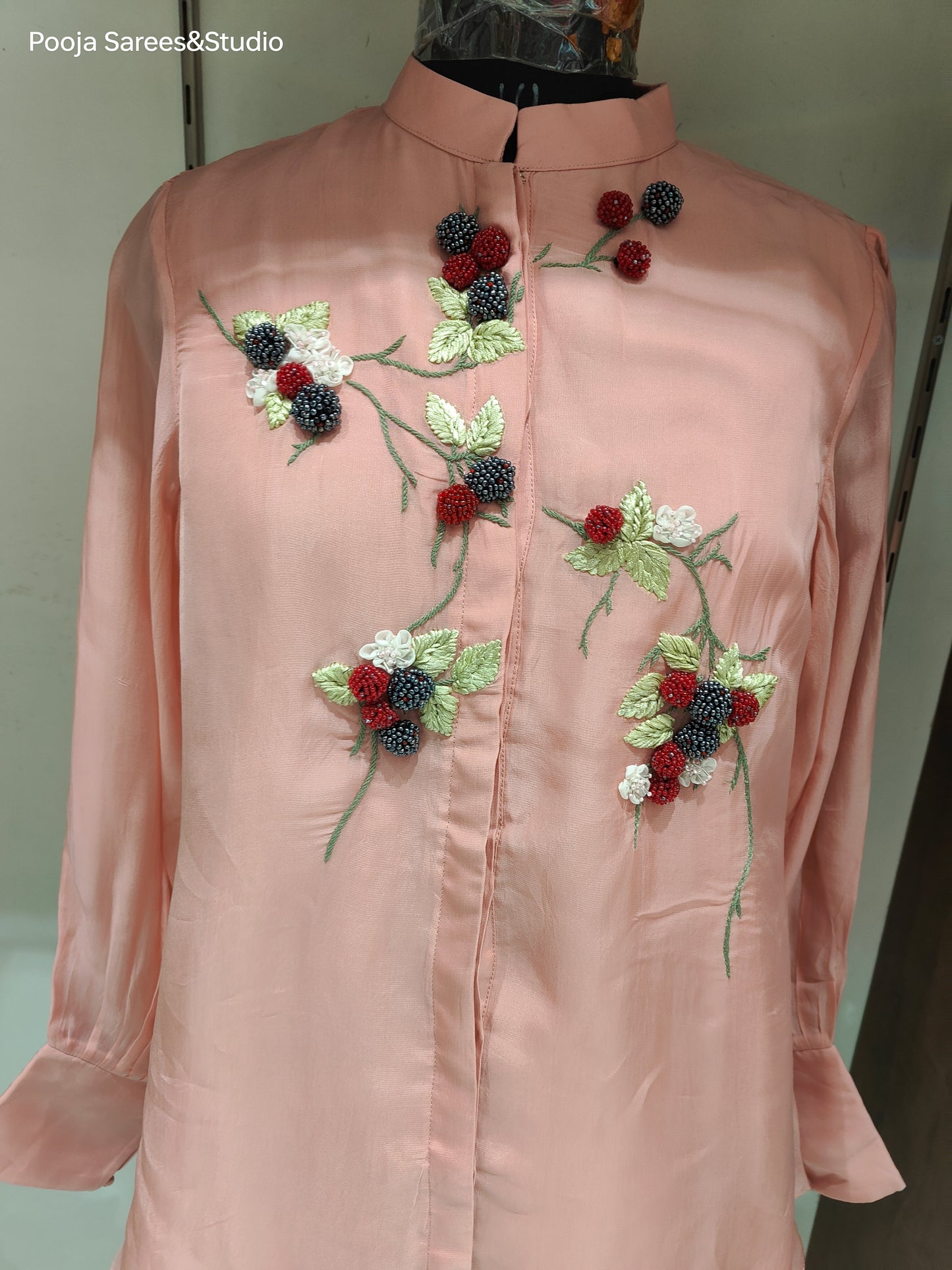 AARSAA Pink Organza Beads and Threadwork Floral Theme Top