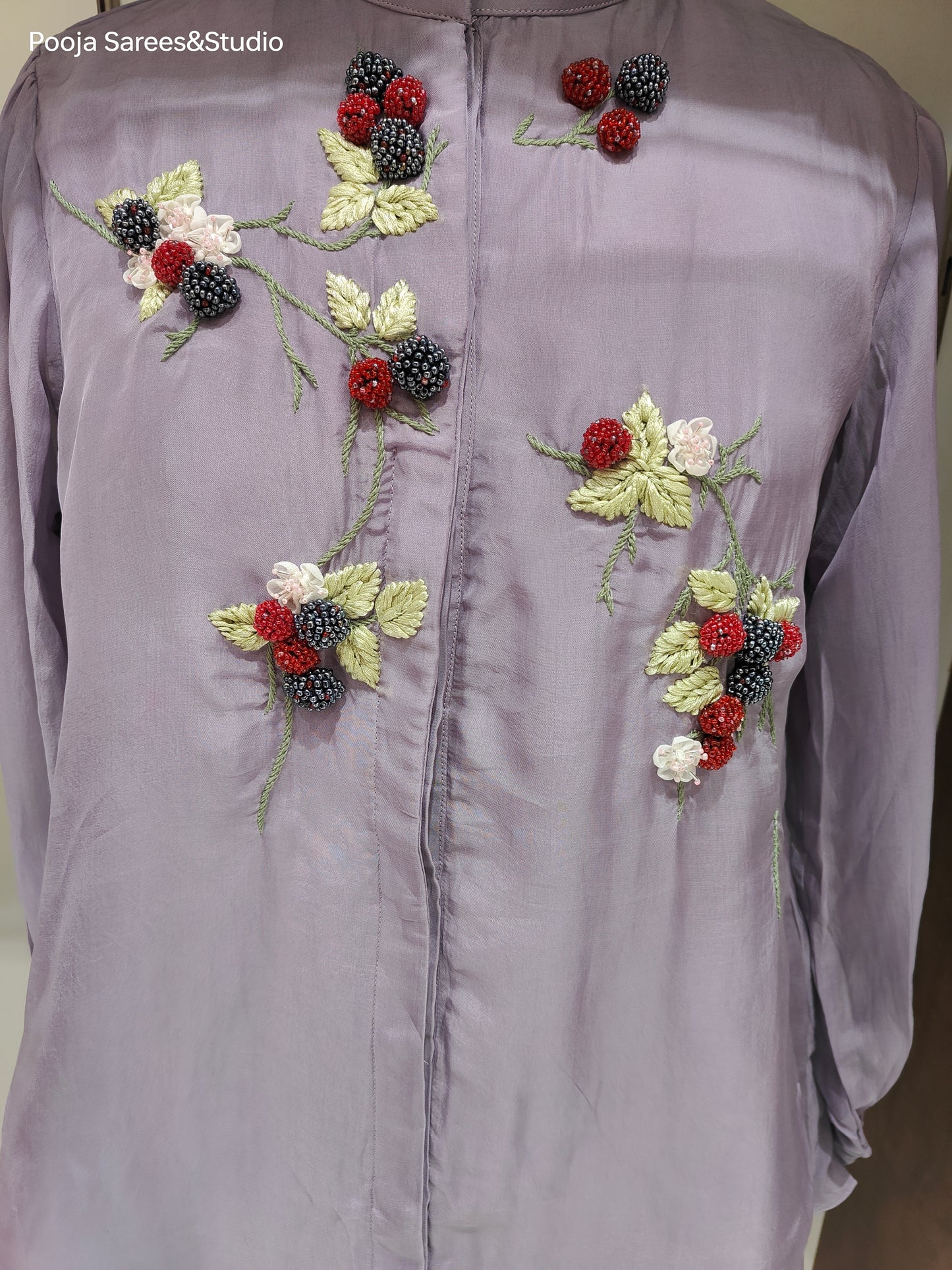 AARSAA Purple Organza Beads and Threadwork Floral Theme Top