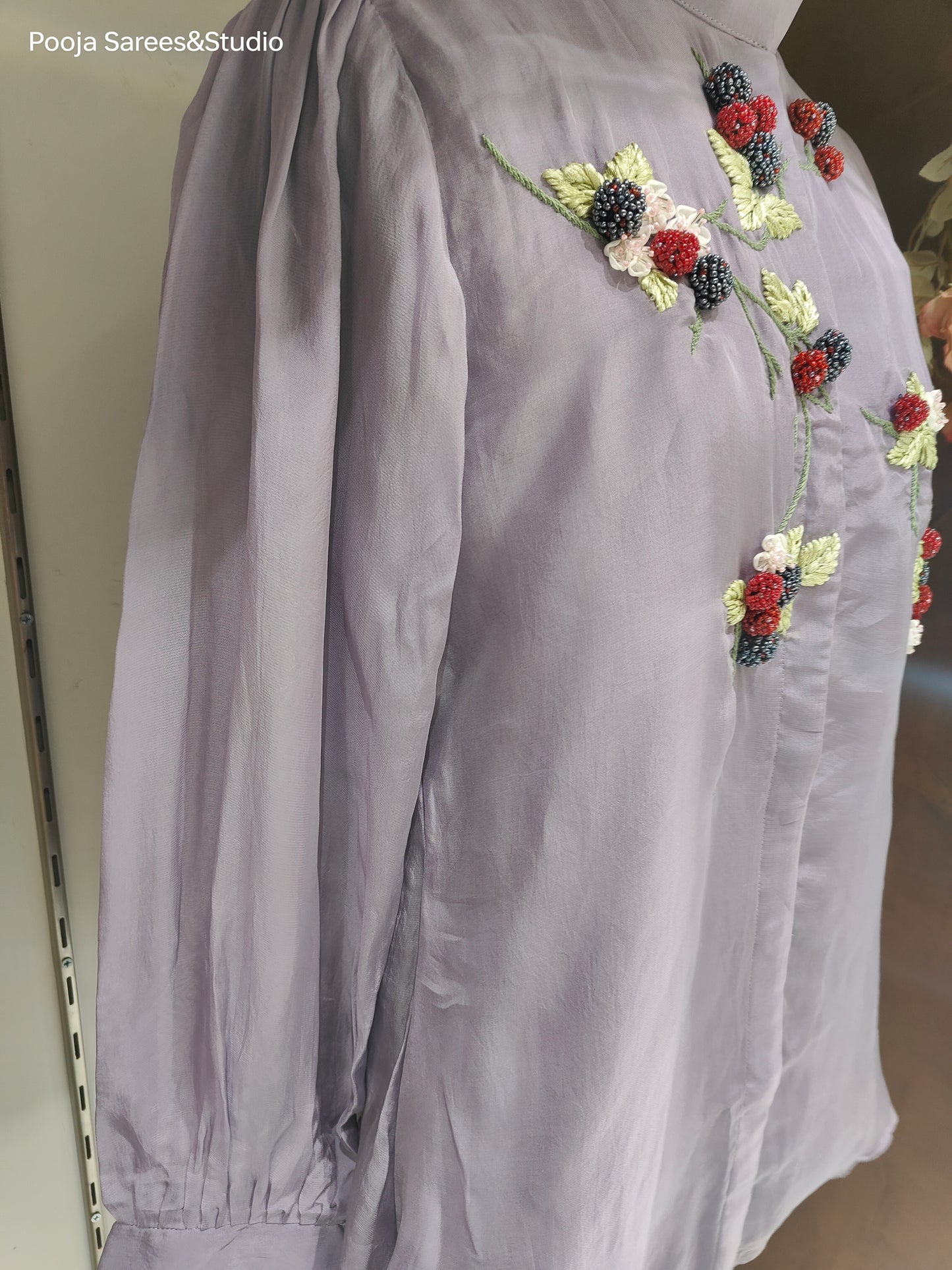 AARSAA Purple Organza Beads and Threadwork Floral Theme Top