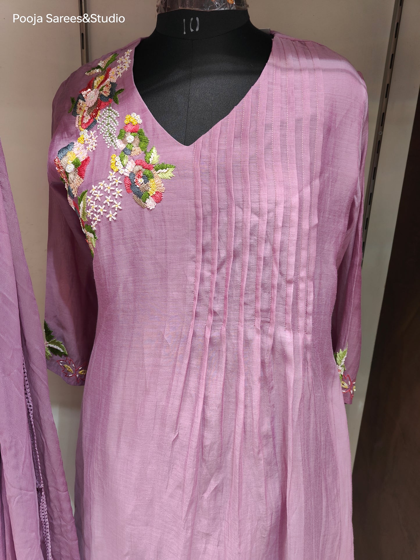 AARSAA Lilac Mulmul Cotton Multicolour Sequence Work Flared Kurta Set