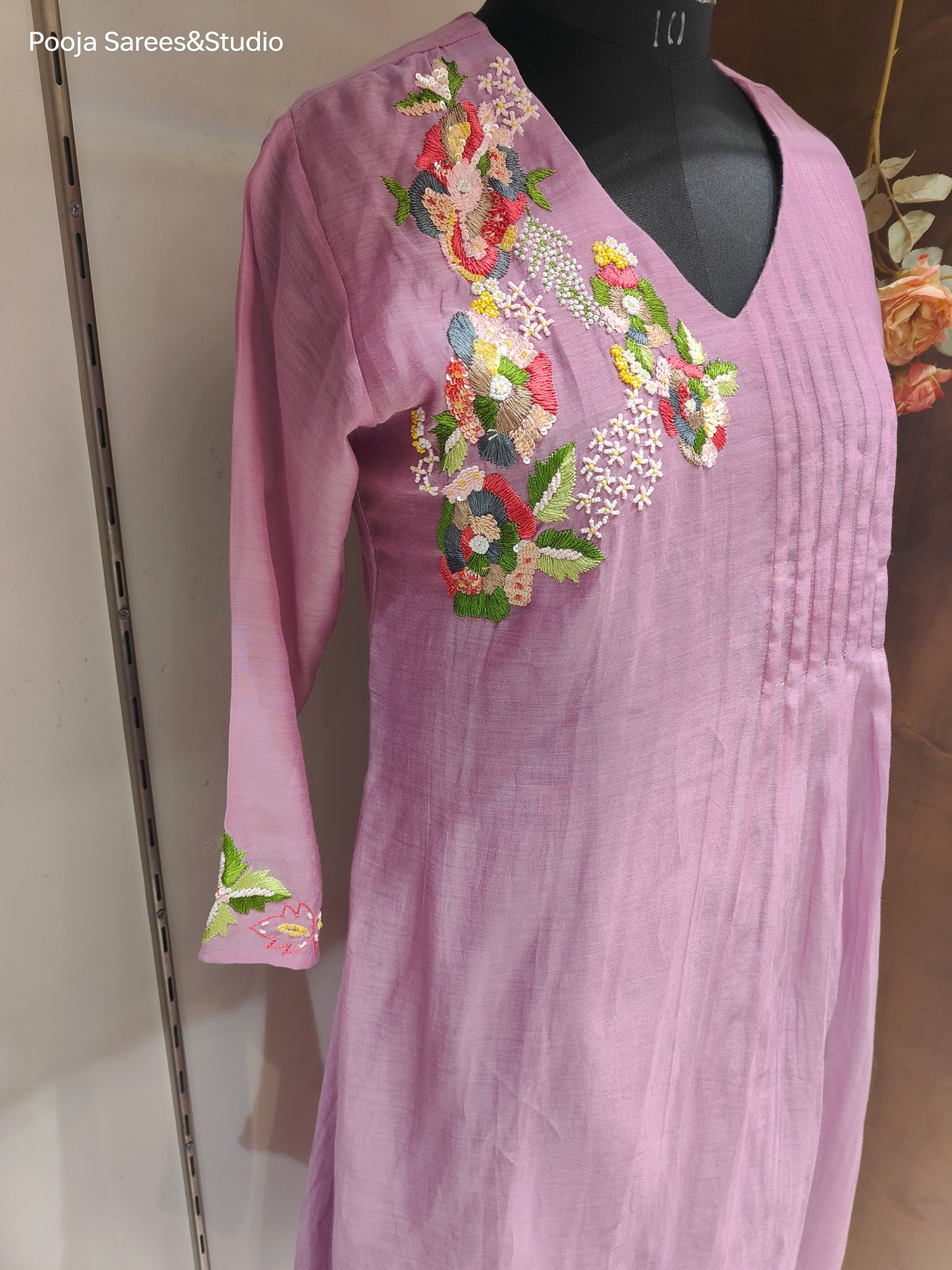 AARSAA Lilac Mulmul Cotton Multicolour Sequence Work Flared Kurta Set