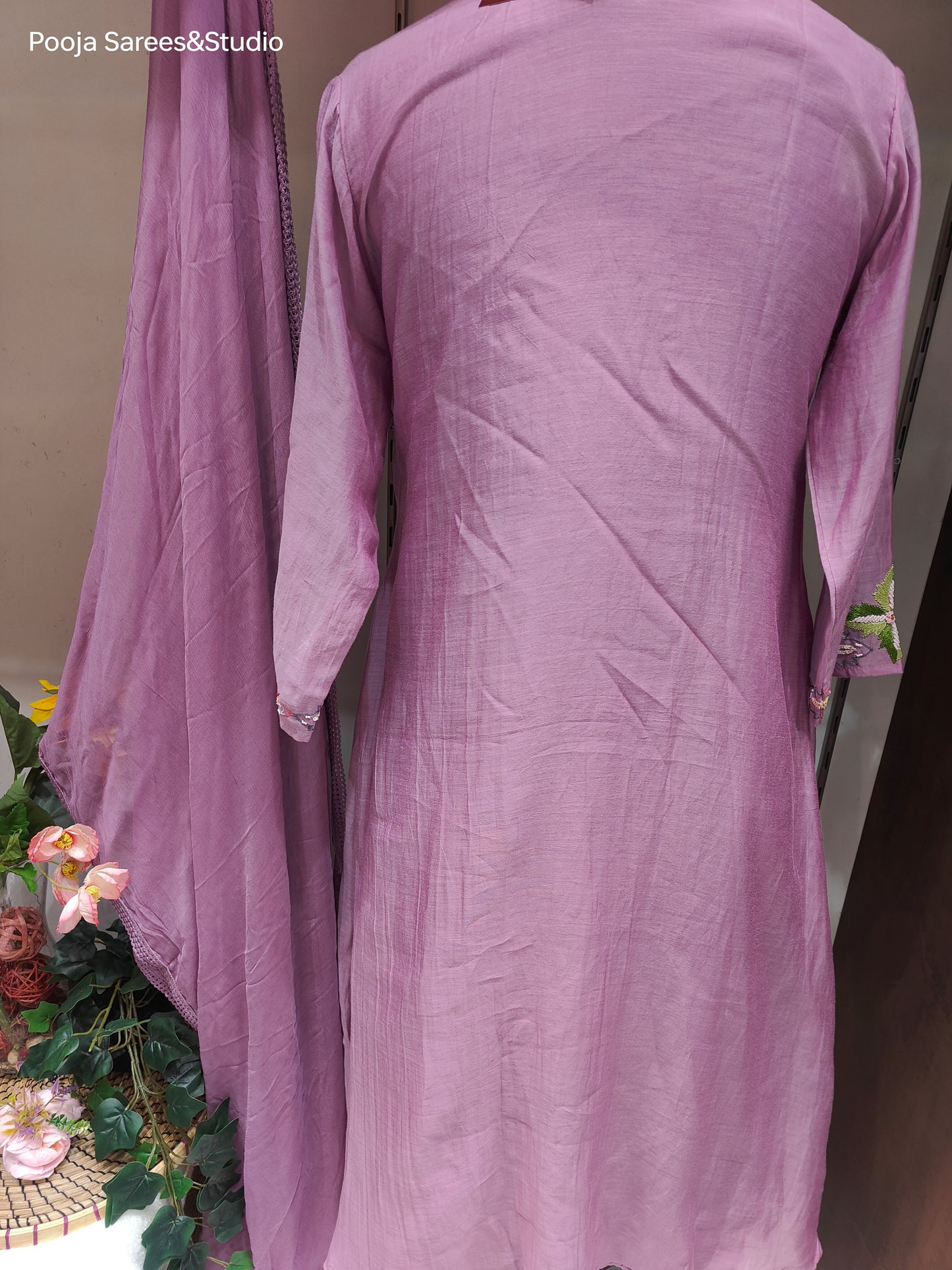 AARSAA Lilac Mulmul Cotton Multicolour Sequence Work Flared Kurta Set