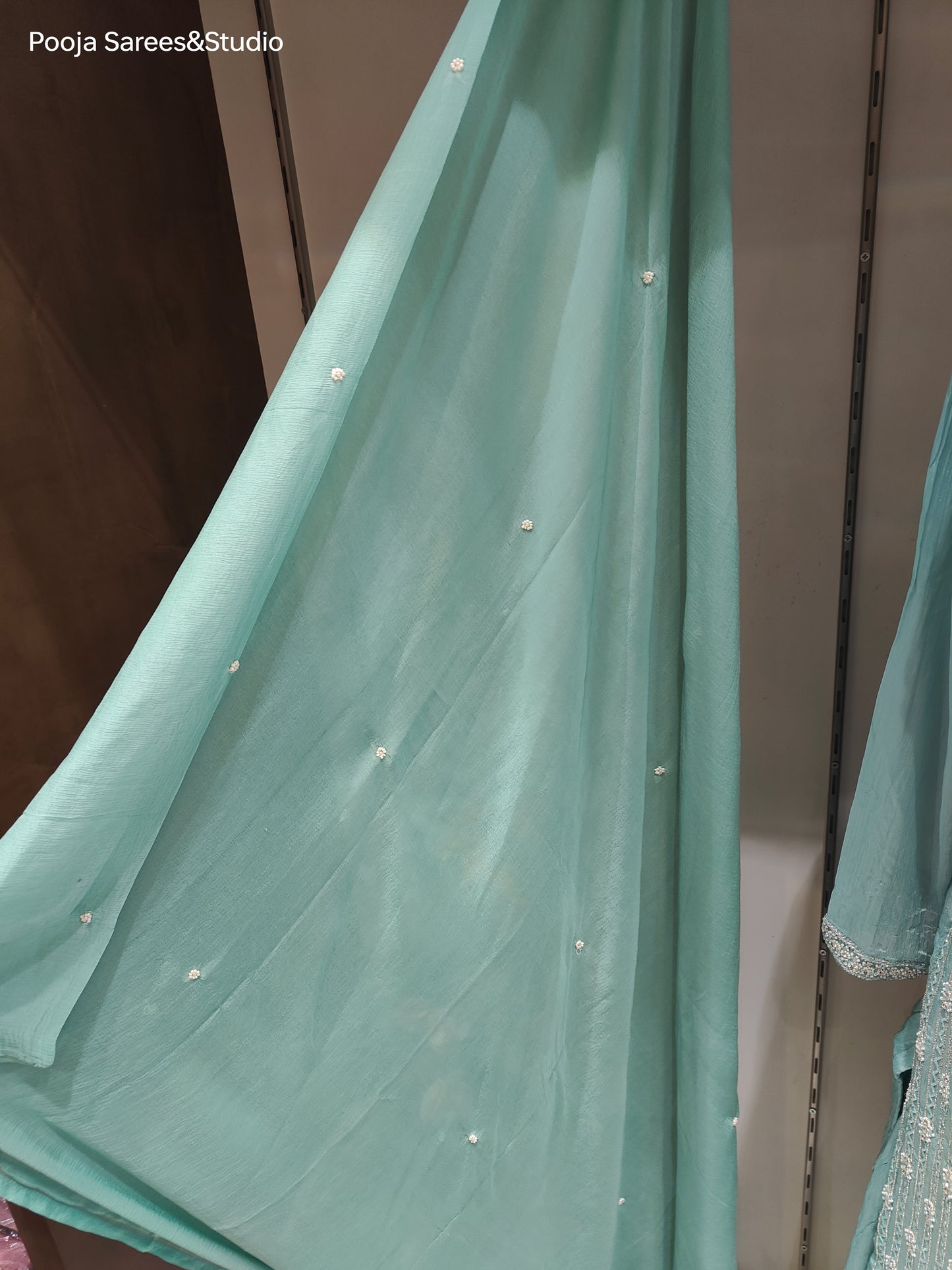 AARSAA Turquoise Crepe Full Katdana work kurta with Pallazo and dupatta