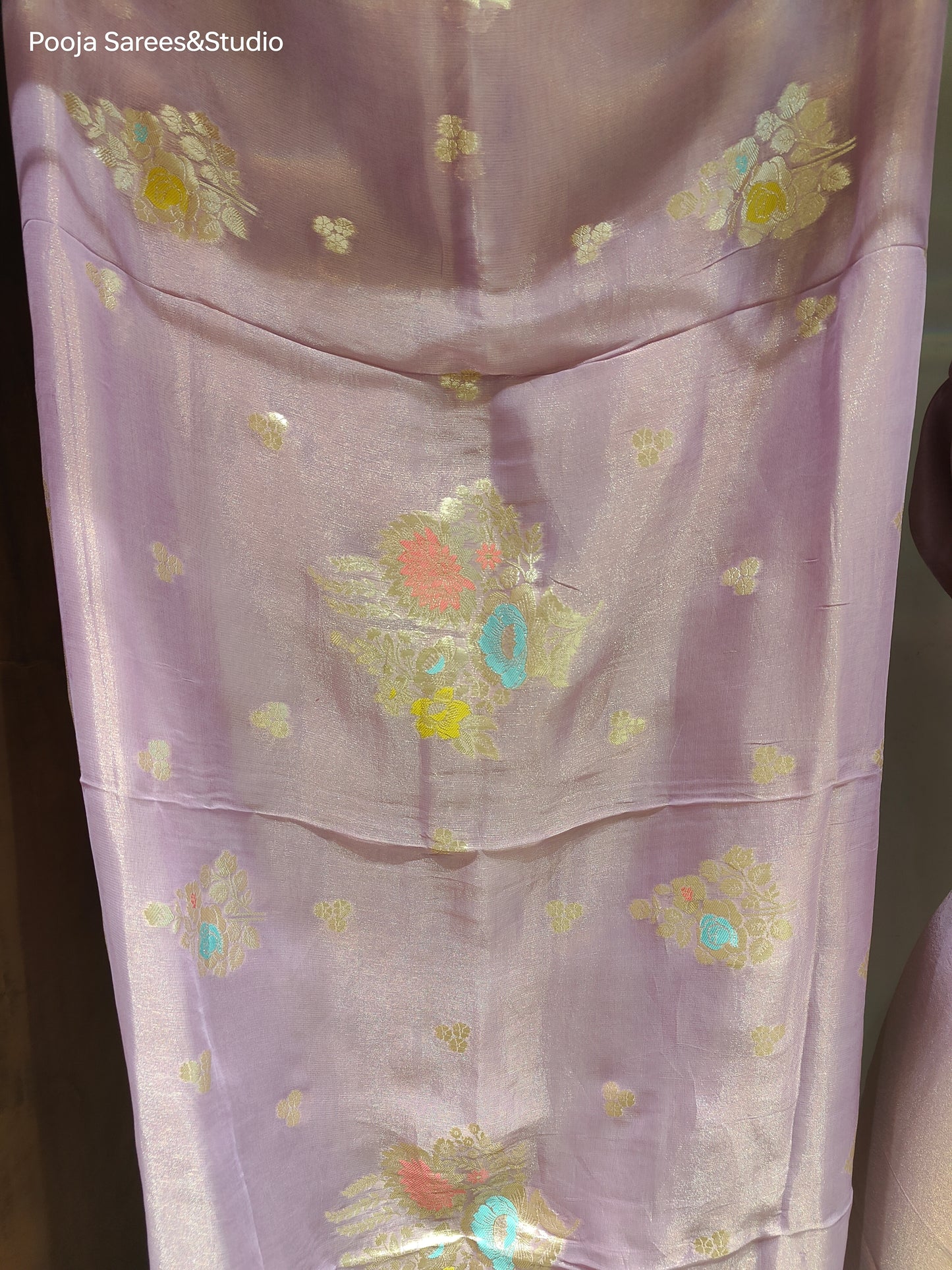 AARSAA Lilac Tissue Zardozi Applique work Unstitched Suit with Rich Tissue Banarasi Dupatta