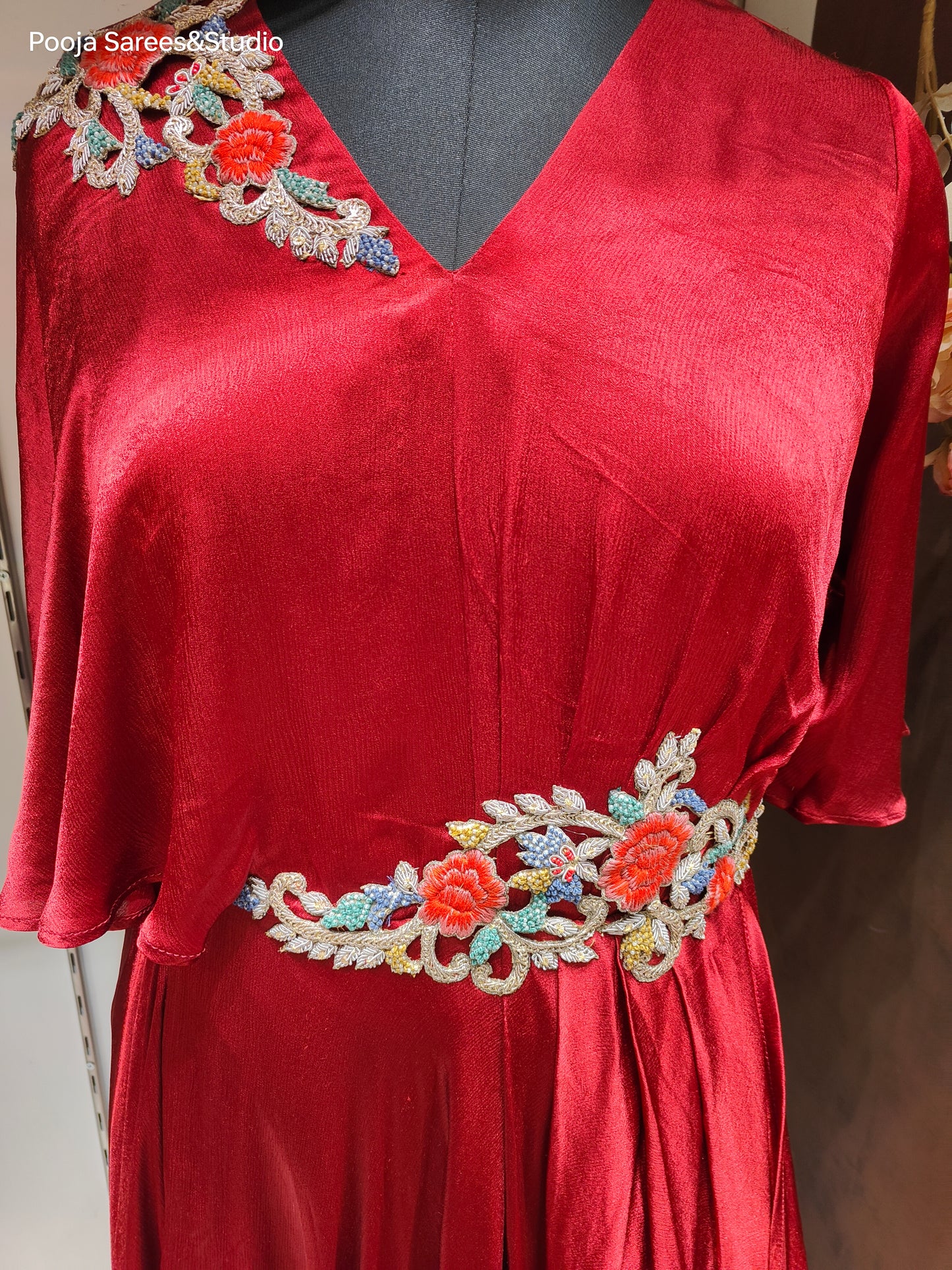 AARSAA Red Suede Cowl Dress Gown