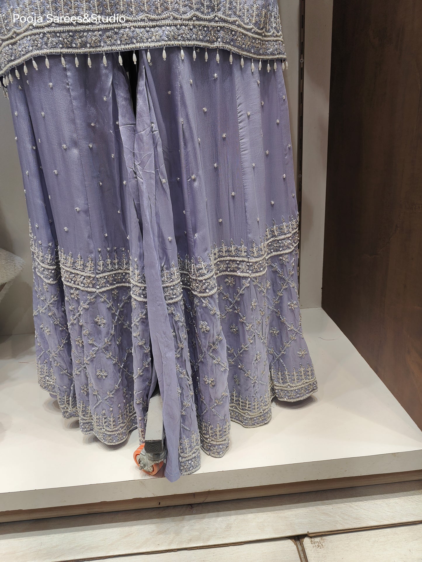 AARSAA Light Violet  Crepe Moti Katdana Sequence Work Kurta with Moti Katdana Sequence Work Gharara and Katdana Scalloped Dupatta