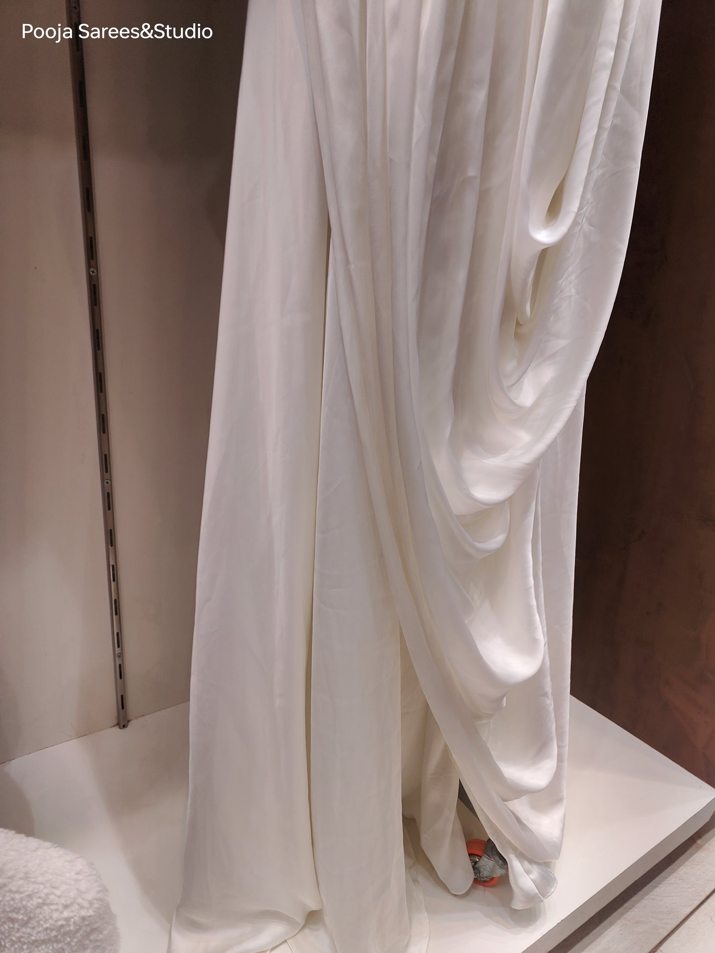 AARSAA White Pure Satin Full Sequence Blouse with Drape Pallazo And Work Belt