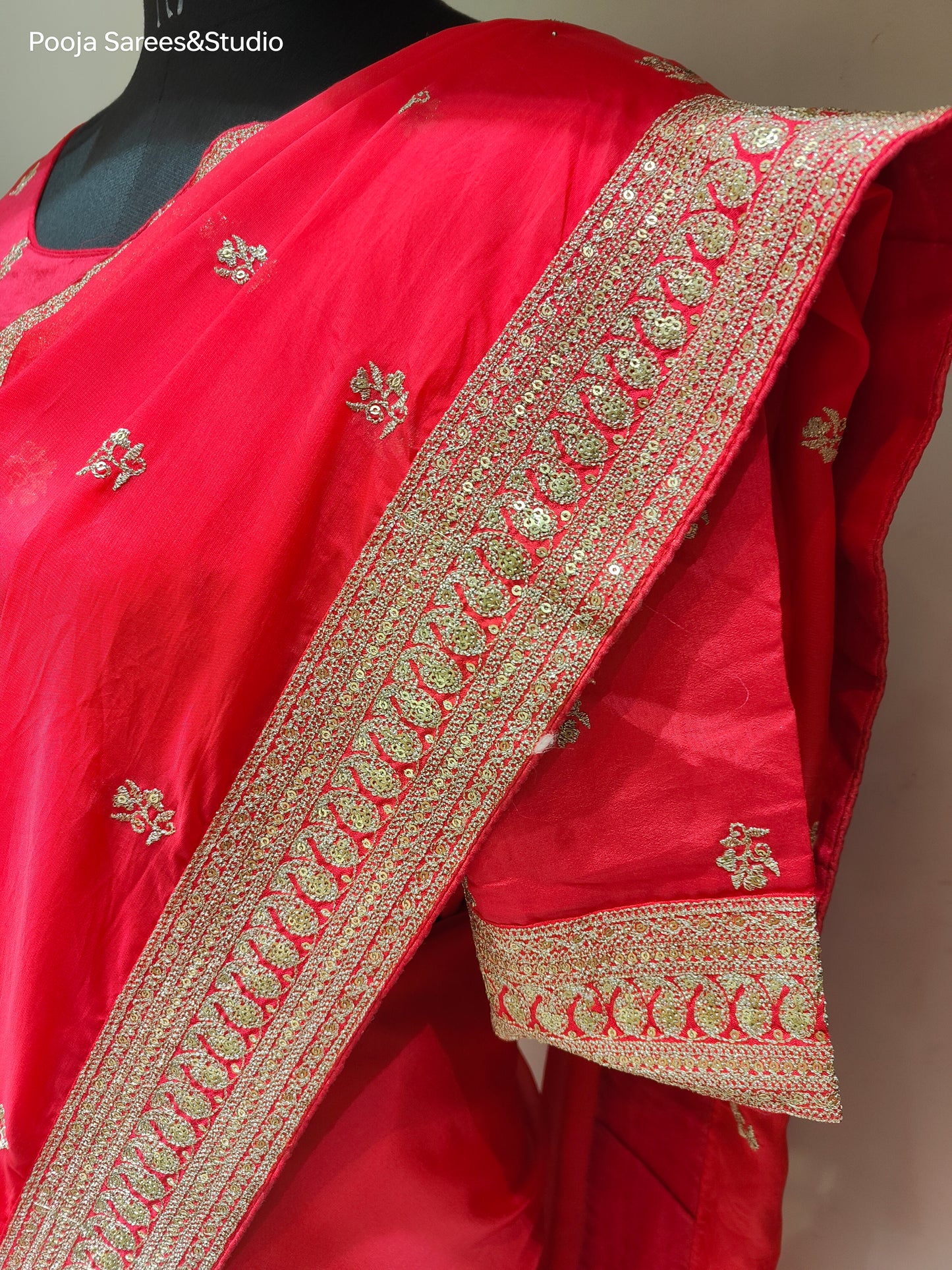 AARSAA Organza Dark Pink Kasab Work Border Sarees with Readymade Work Blouse