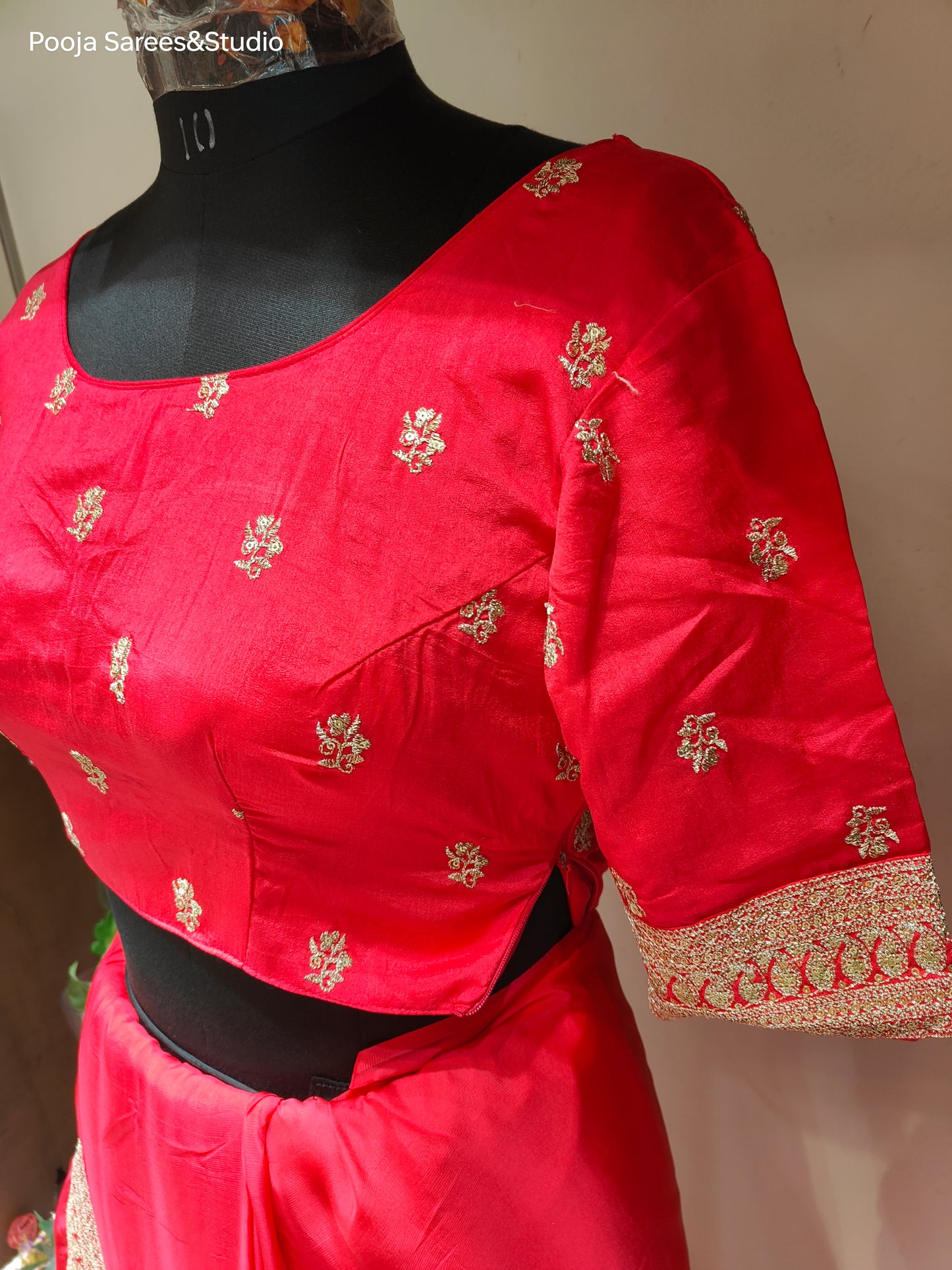 AARSAA Organza Dark Pink Kasab Work Border Sarees with Readymade Work Blouse