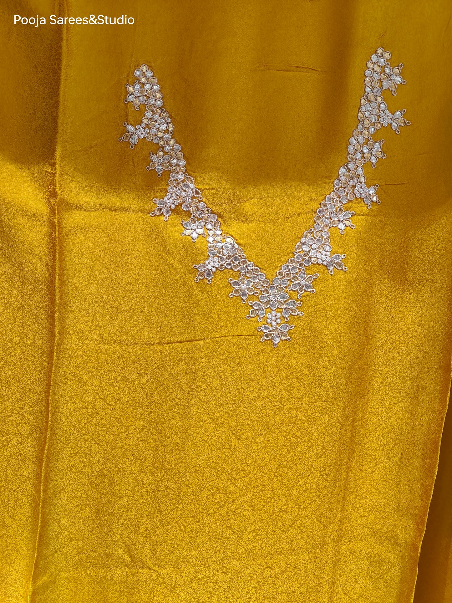 AARSAA Cream Tissue Gotapatti Work Border with Contrast Yellow Work Blouse