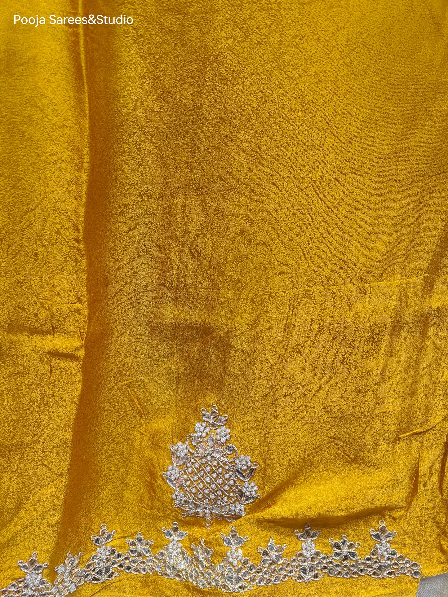 AARSAA Cream Tissue Gotapatti Work Border with Contrast Yellow Work Blouse