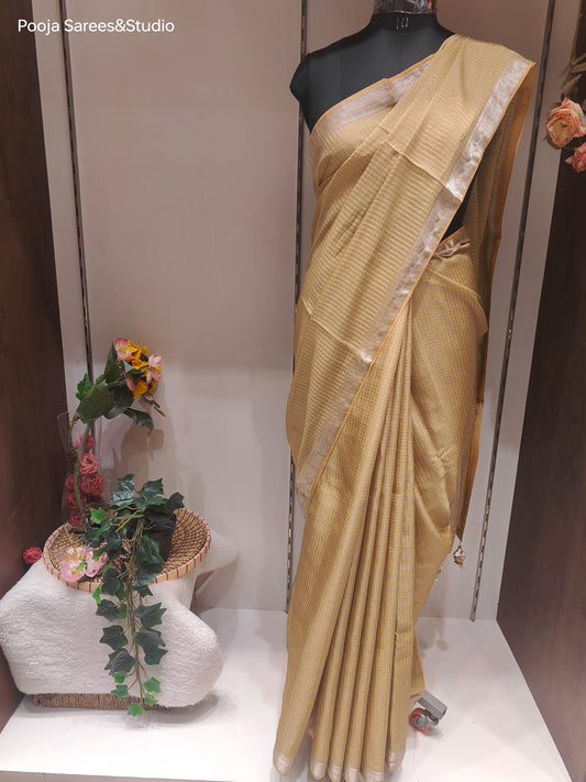 AARSAA Golden Tissue Weaving Saree With Unstitched Blouse