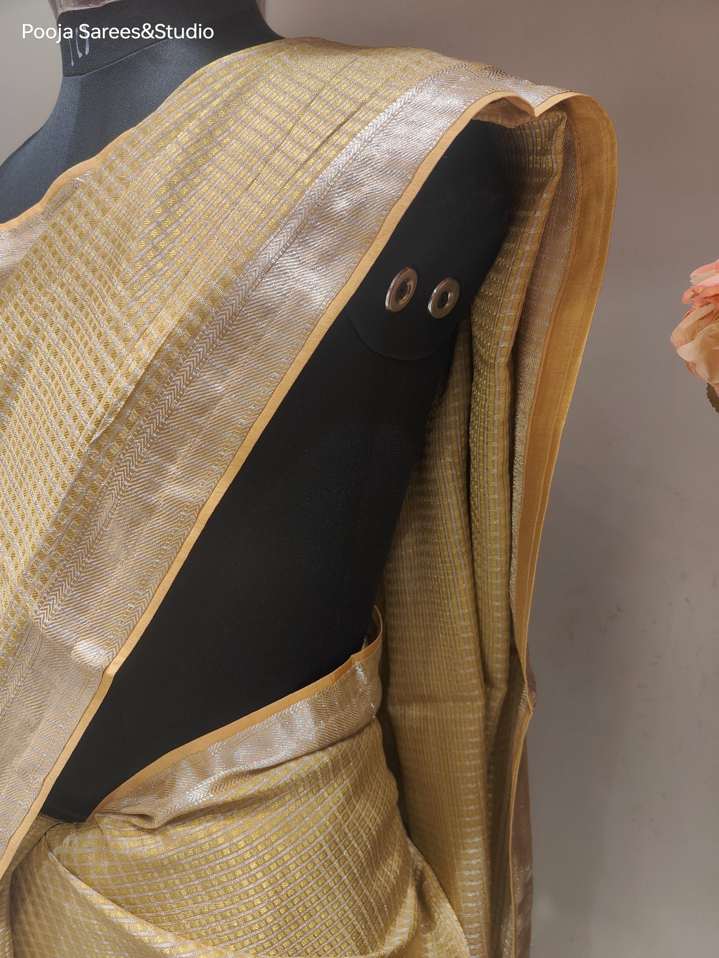 AARSAA Golden Tissue Weaving Saree With Unstitched Blouse