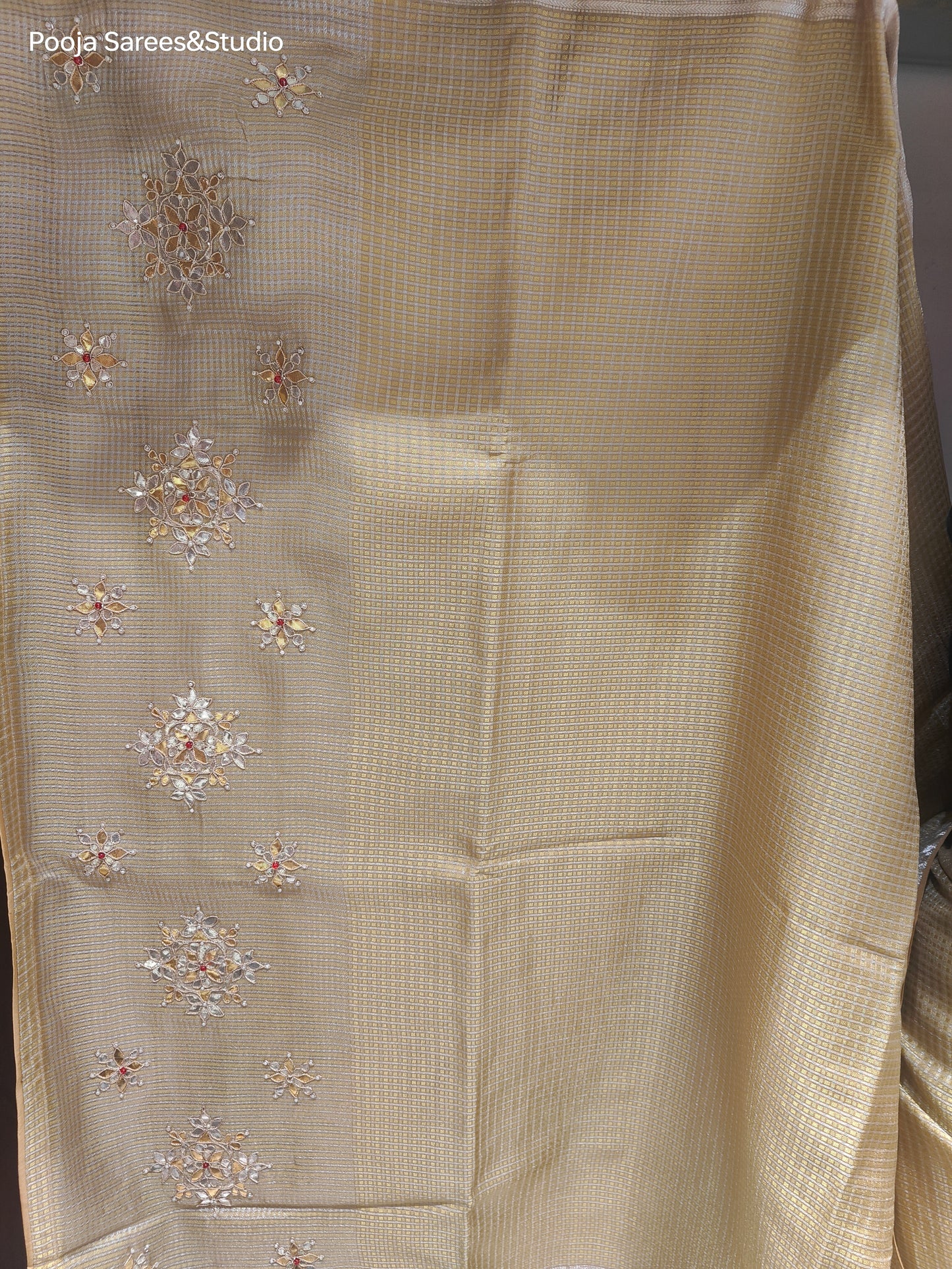 AARSAA Golden Tissue Weaving Saree With Unstitched Blouse