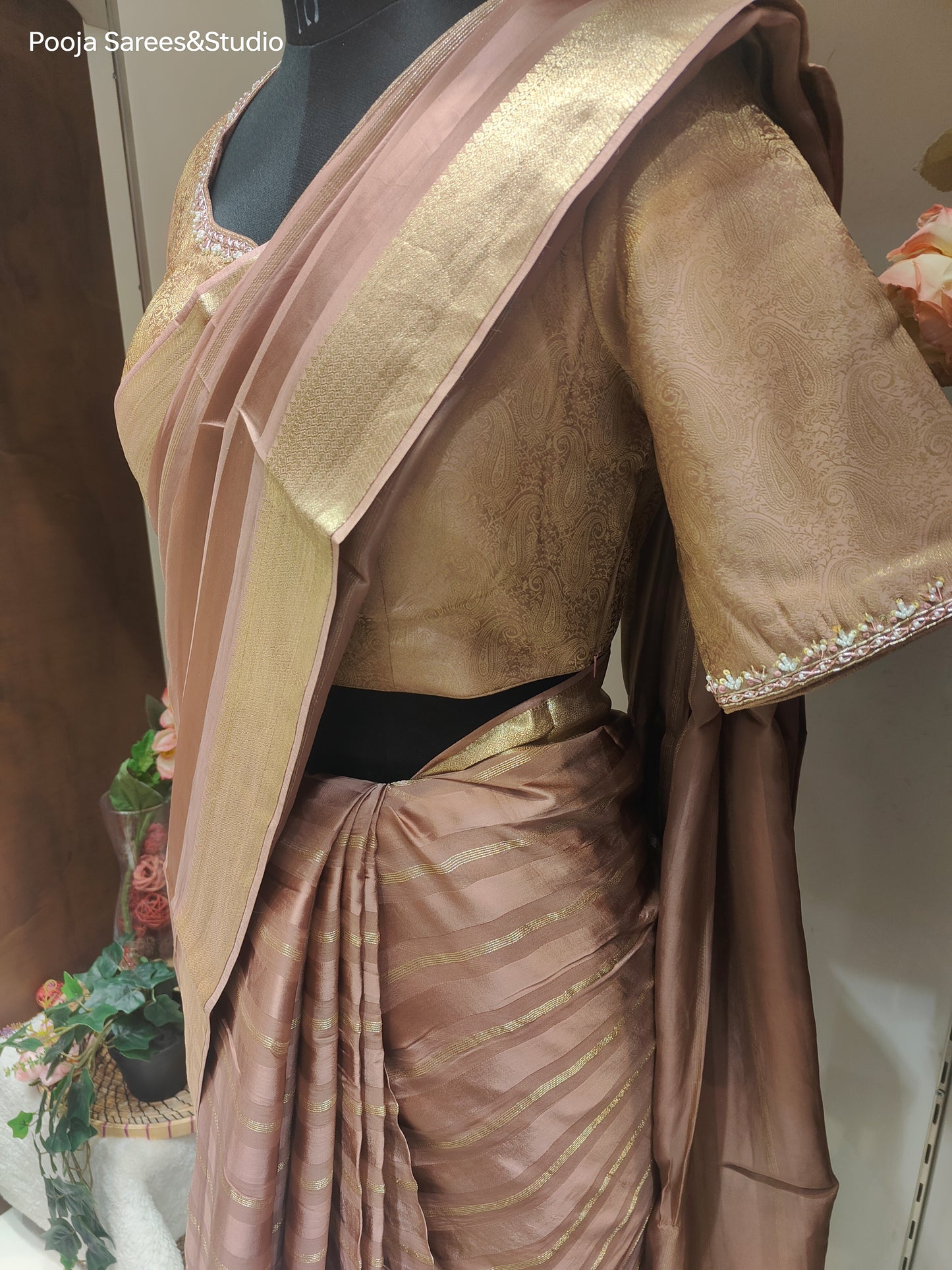 AARSAA Onion Pink Silk Weaving Saree with readymade work blouse