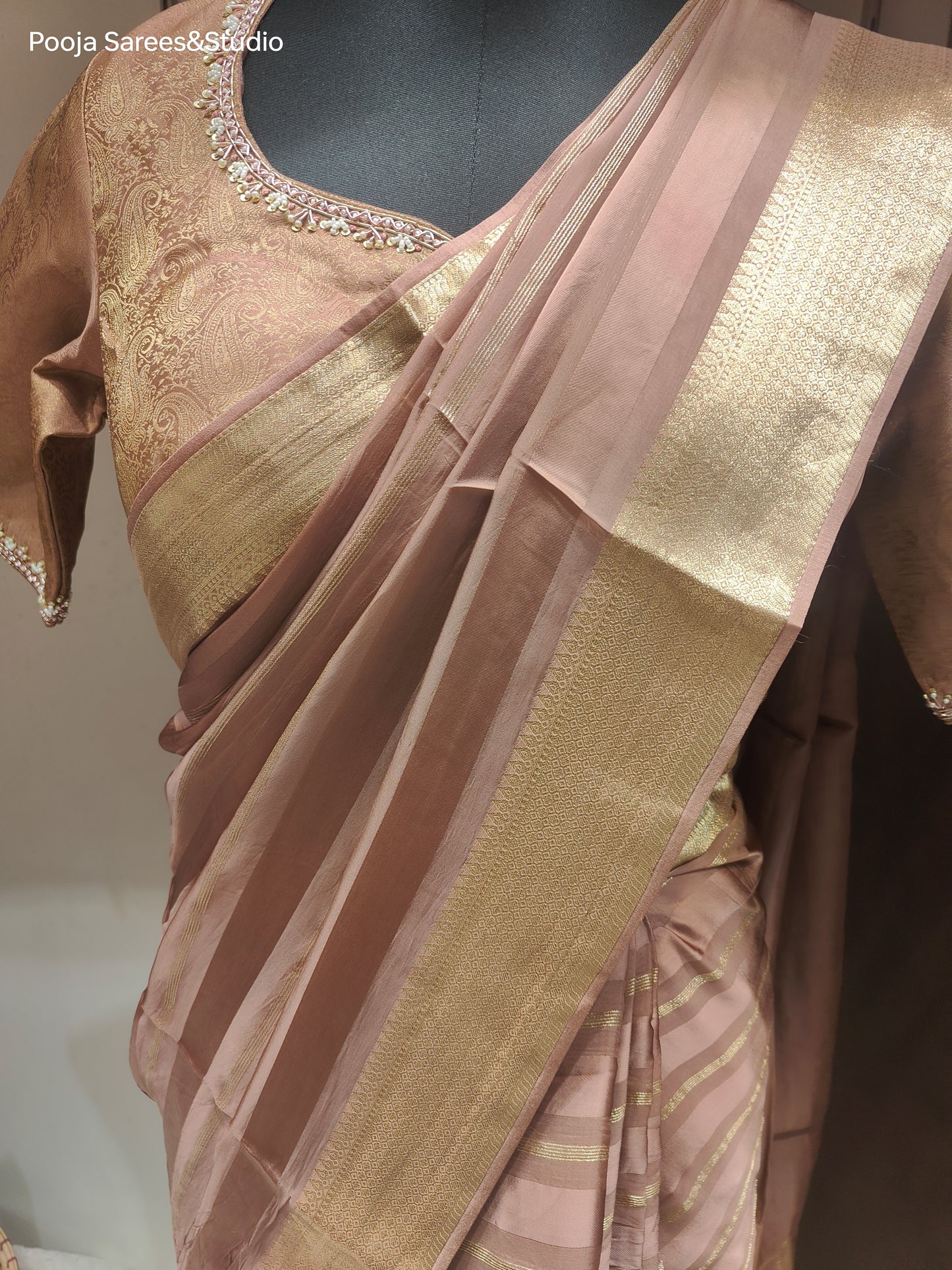 AARSAA Onion Pink Silk Weaving Saree with readymade work blouse