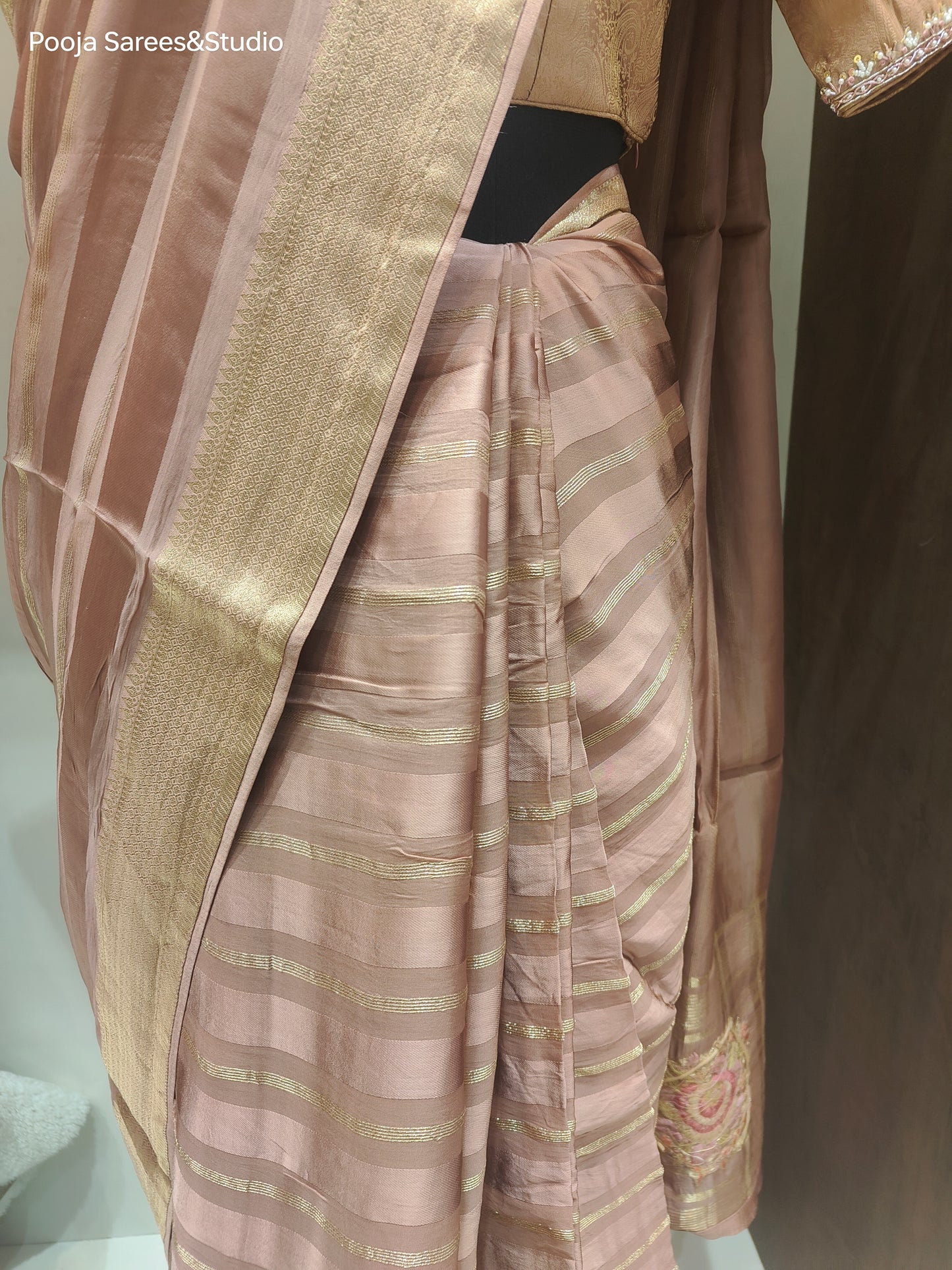 AARSAA Onion Pink Silk Weaving Saree with readymade work blouse