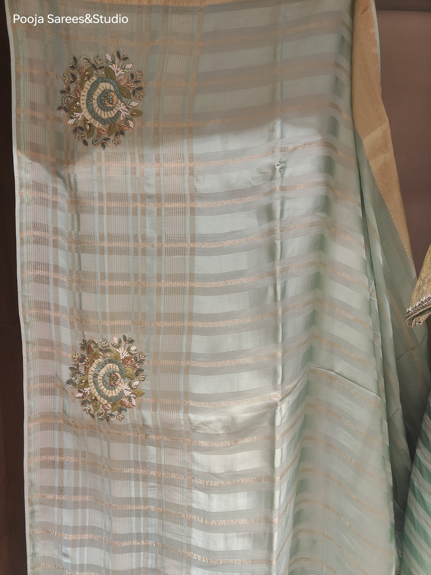 AARSAA Mint Green Tissue Weaving Saree With Unstitched Blouse