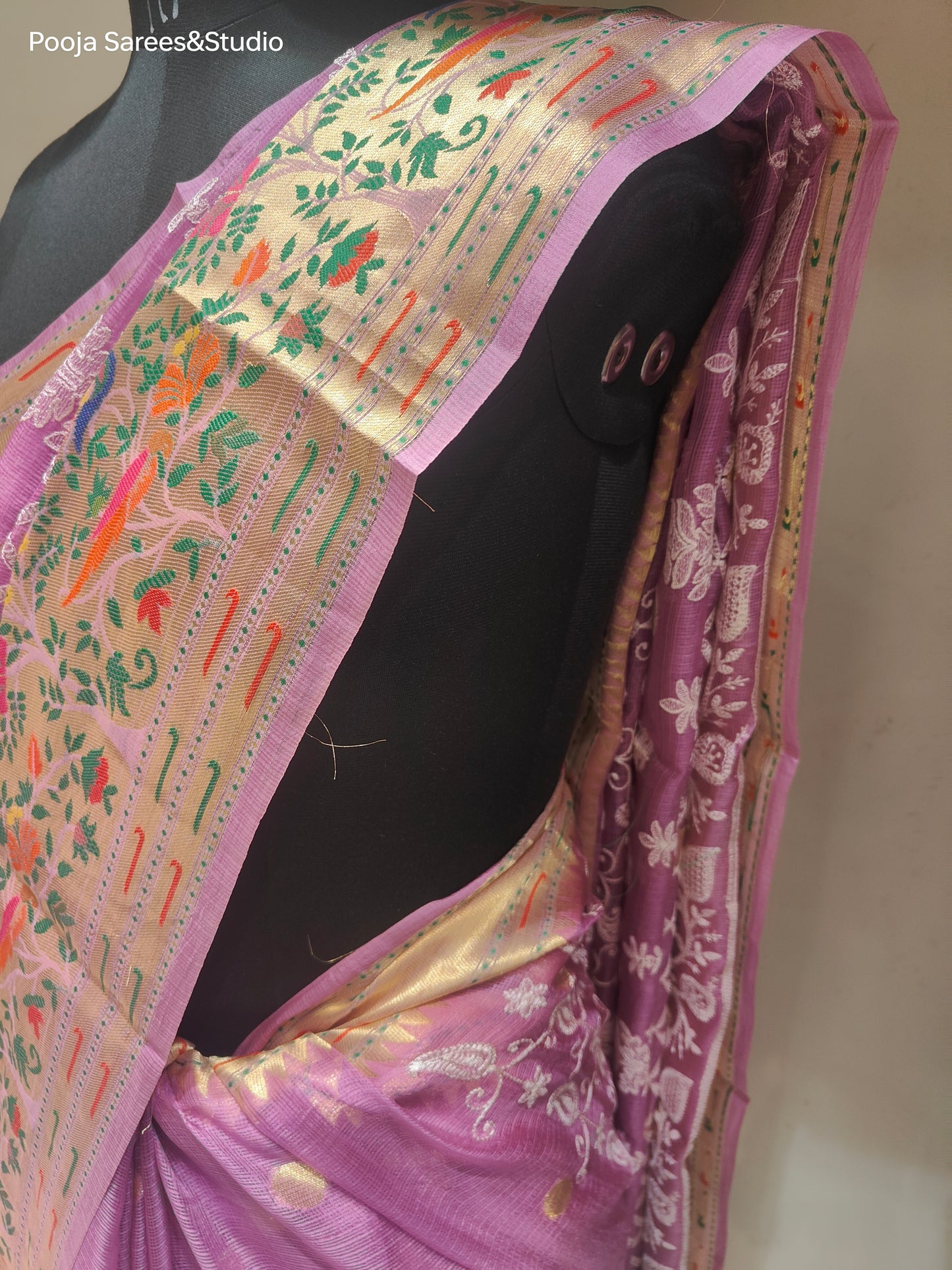 AARSAA Pink Pure Kota Doria Sarees with Paithani Border and Pallu