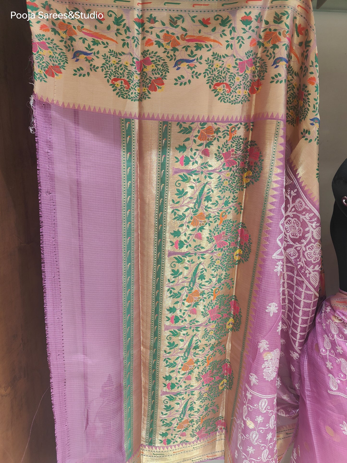 AARSAA Pink Pure Kota Doria Sarees with Paithani Border and Pallu