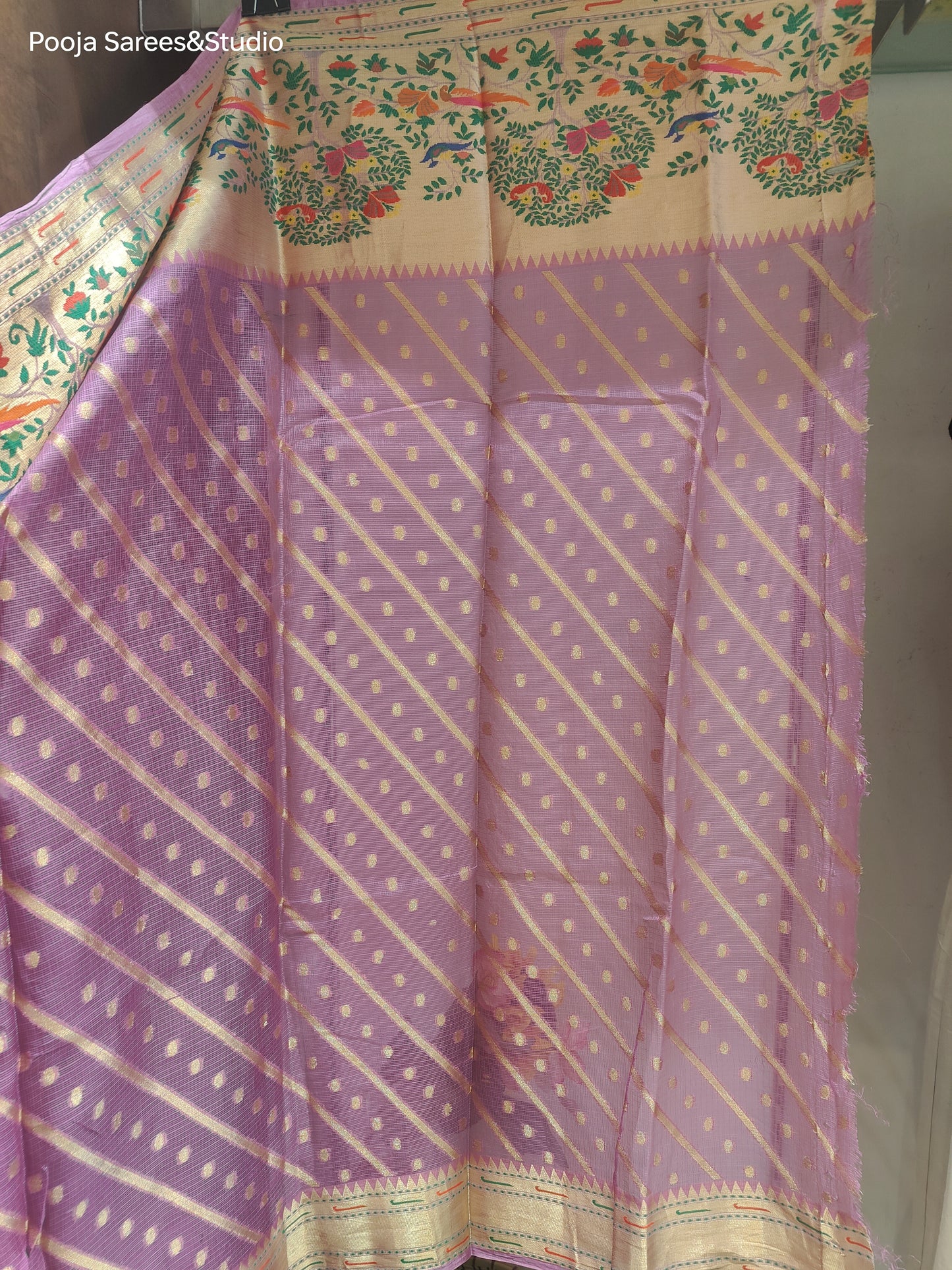 AARSAA Pink Pure Kota Doria Sarees with Paithani Border and Pallu