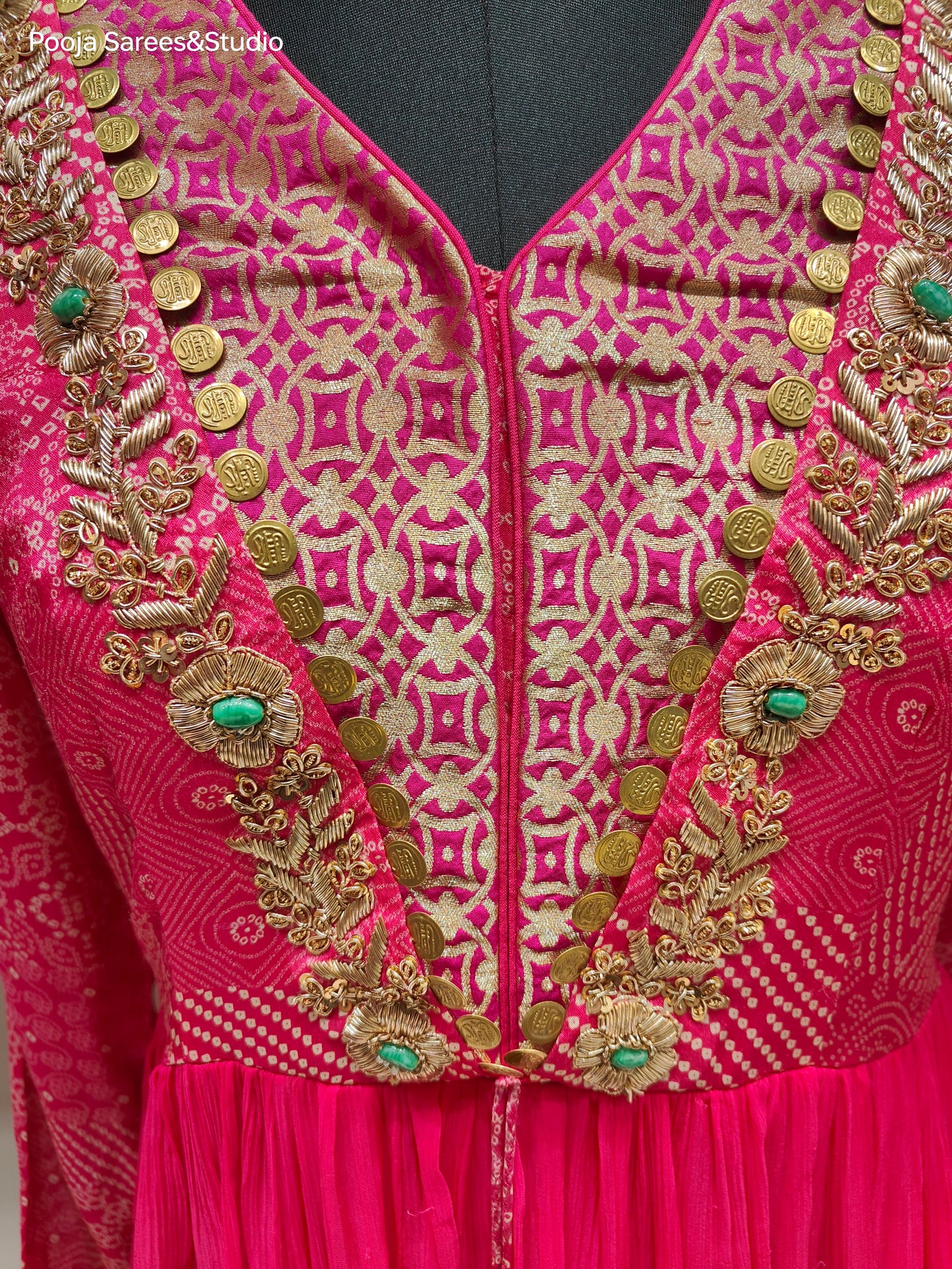 AARSAA Fuschia Bandhani Crepe Work Gown