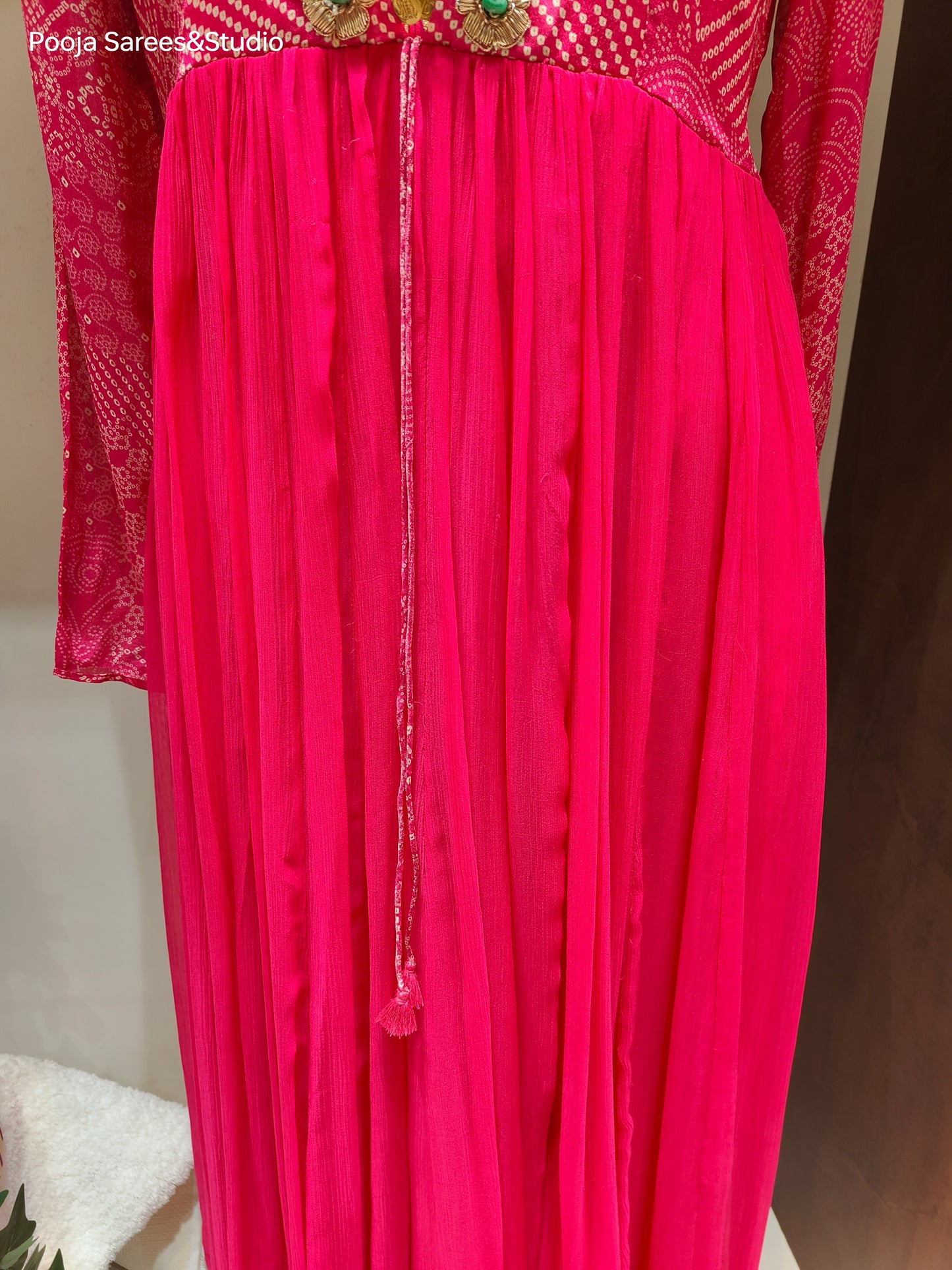 AARSAA Fuschia Bandhani Crepe Work Gown