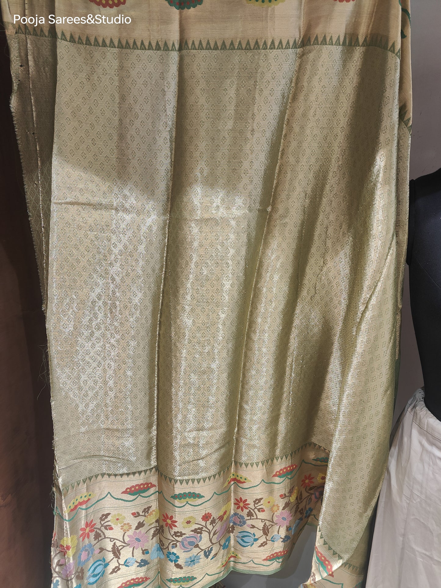 AARSAA Green Pure Kota Doria Sarees with Paithani Border and Pallu